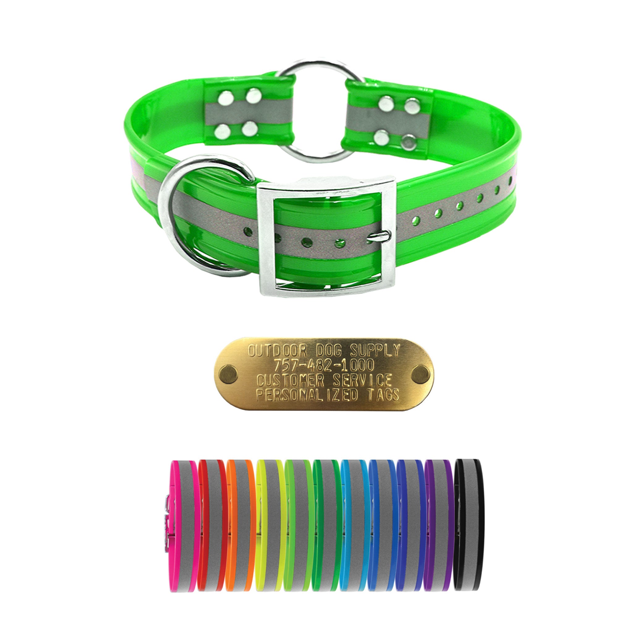 [TEST] 1 1/2" Reflective  Premium Glow Tuff Center Ring Large Dog Collar with 1" Brass Name Plate