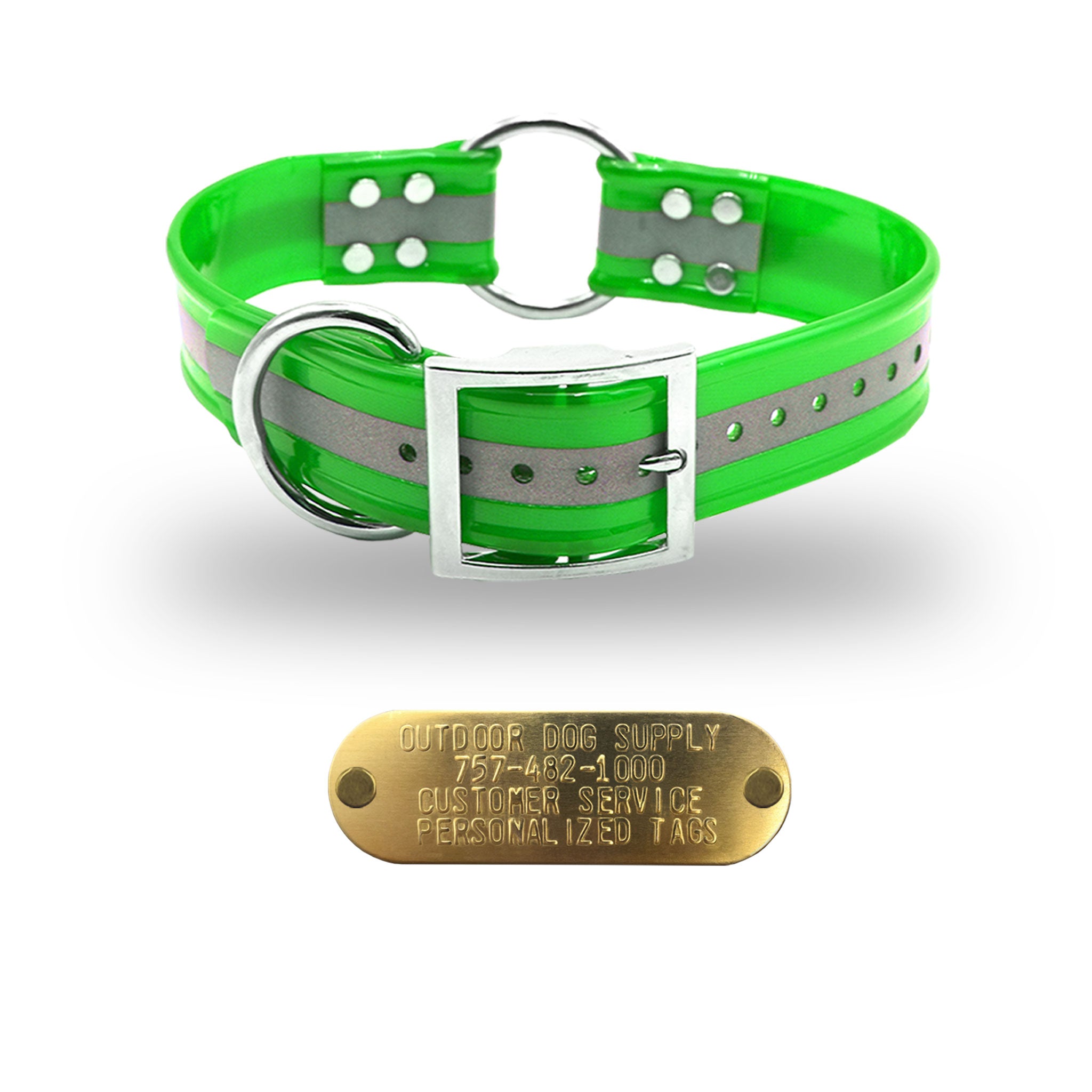 [TEST] 1 1/2" Reflective  Premium Glow Tuff Center Ring Large Dog Collar with 1" Brass Name Plate