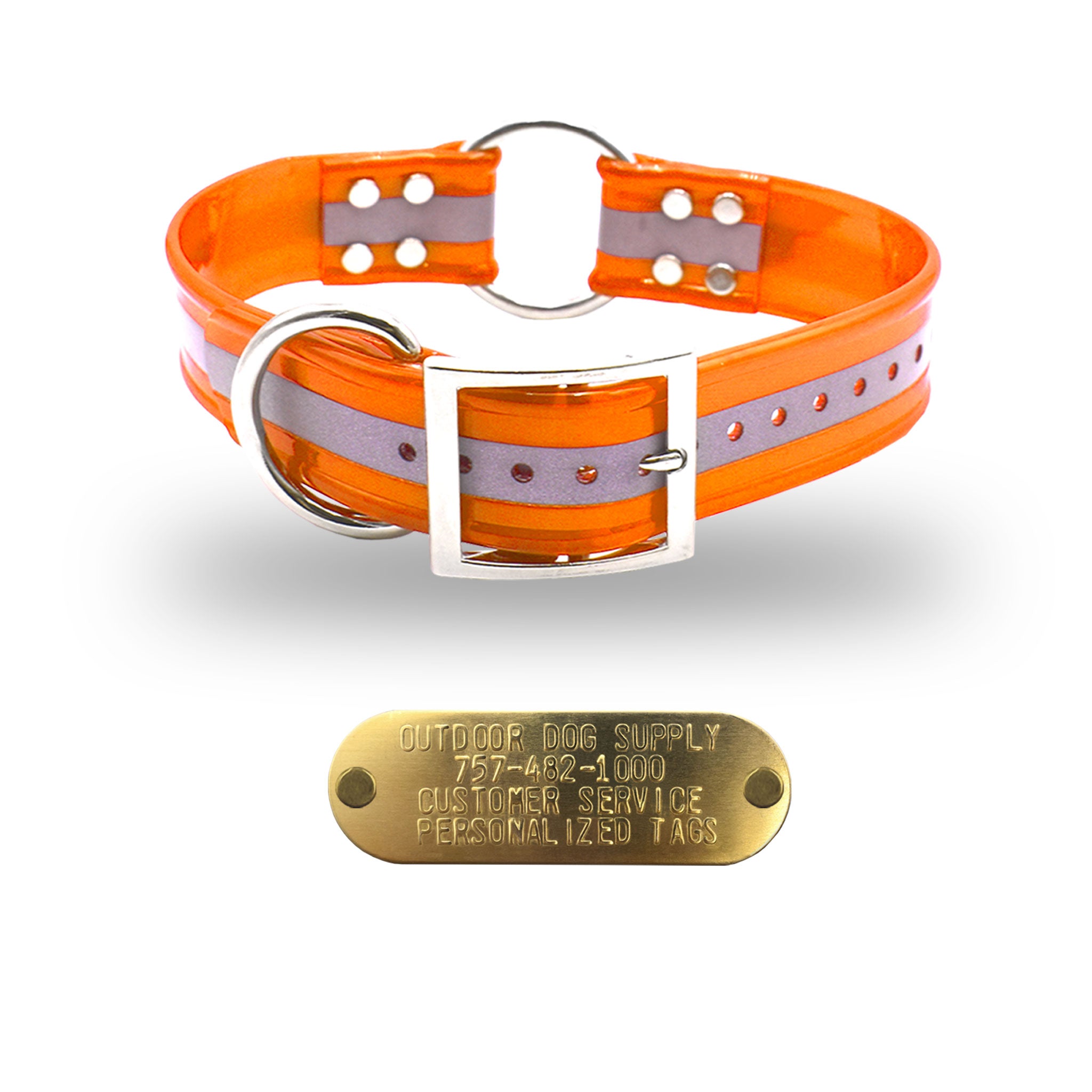 [TEST] 1 1/2" Reflective  Premium Glow Tuff Center Ring Large Dog Collar with 1" Brass Name Plate