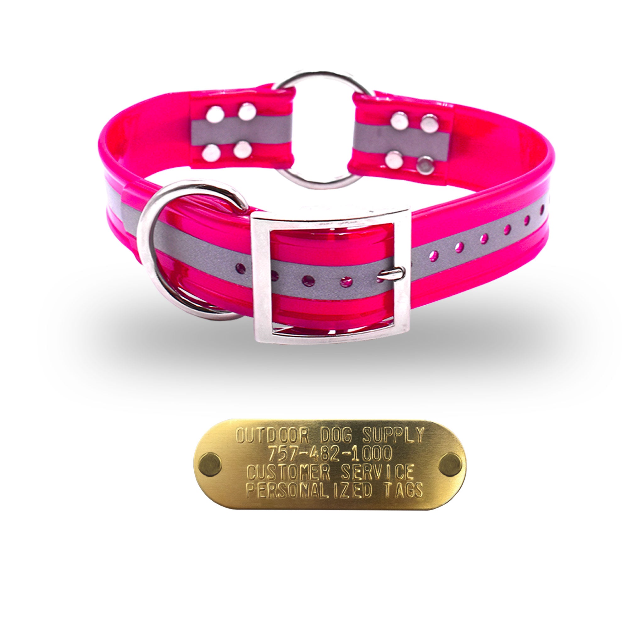 [TEST] 1 1/2" Reflective  Premium Glow Tuff Center Ring Large Dog Collar with 1" Brass Name Plate