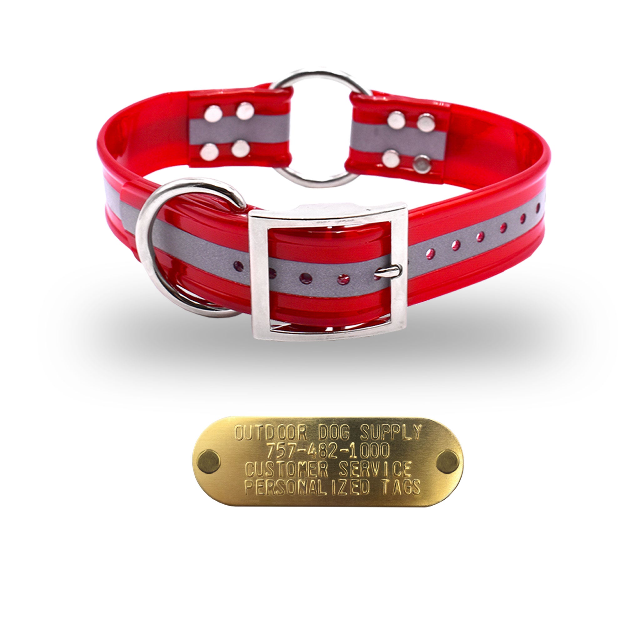 [TEST] 1 1/2" Reflective  Premium Glow Tuff Center Ring Large Dog Collar with 1" Brass Name Plate