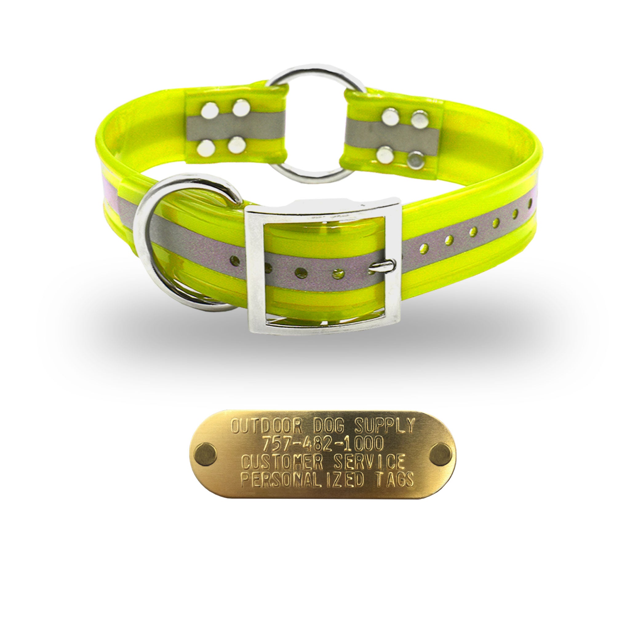 [TEST] 1 1/2" Reflective  Premium Glow Tuff Center Ring Large Dog Collar with 1" Brass Name Plate