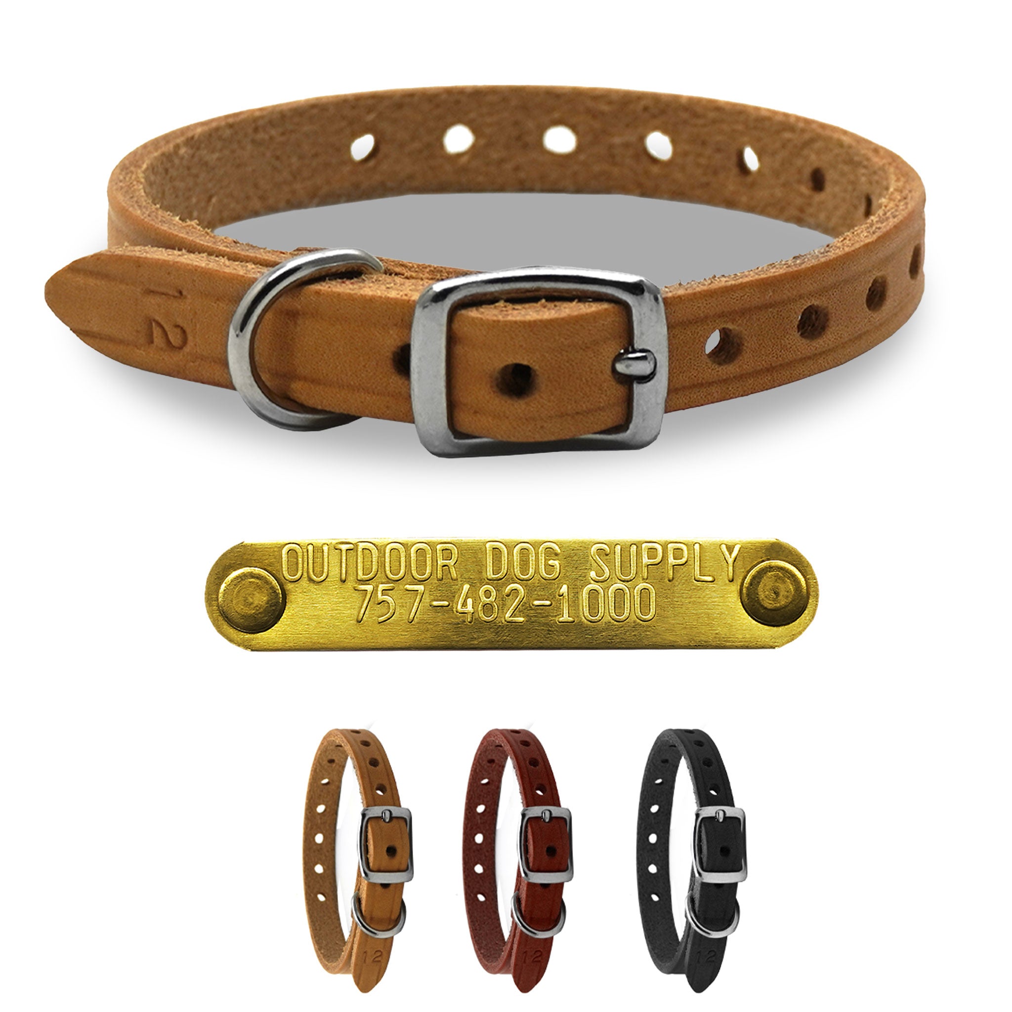 1/2" D Ring Leather Small Dog & Puppy Collar