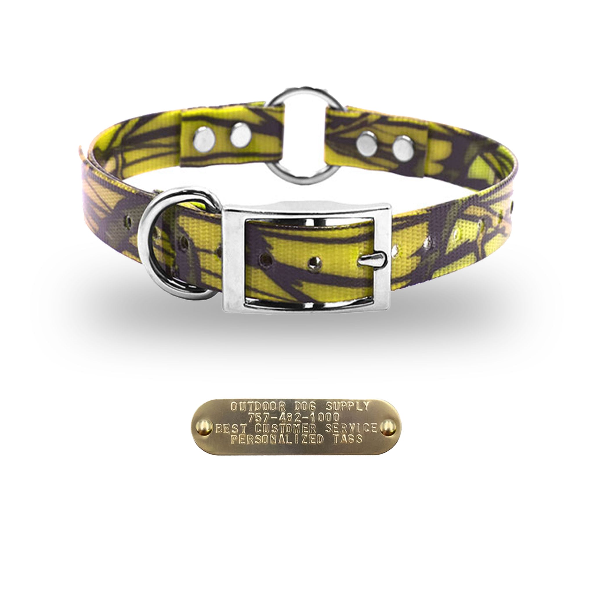 1" Pattern Premium Glow Tuff Center Ring Dog Collar with Brass Name Plate