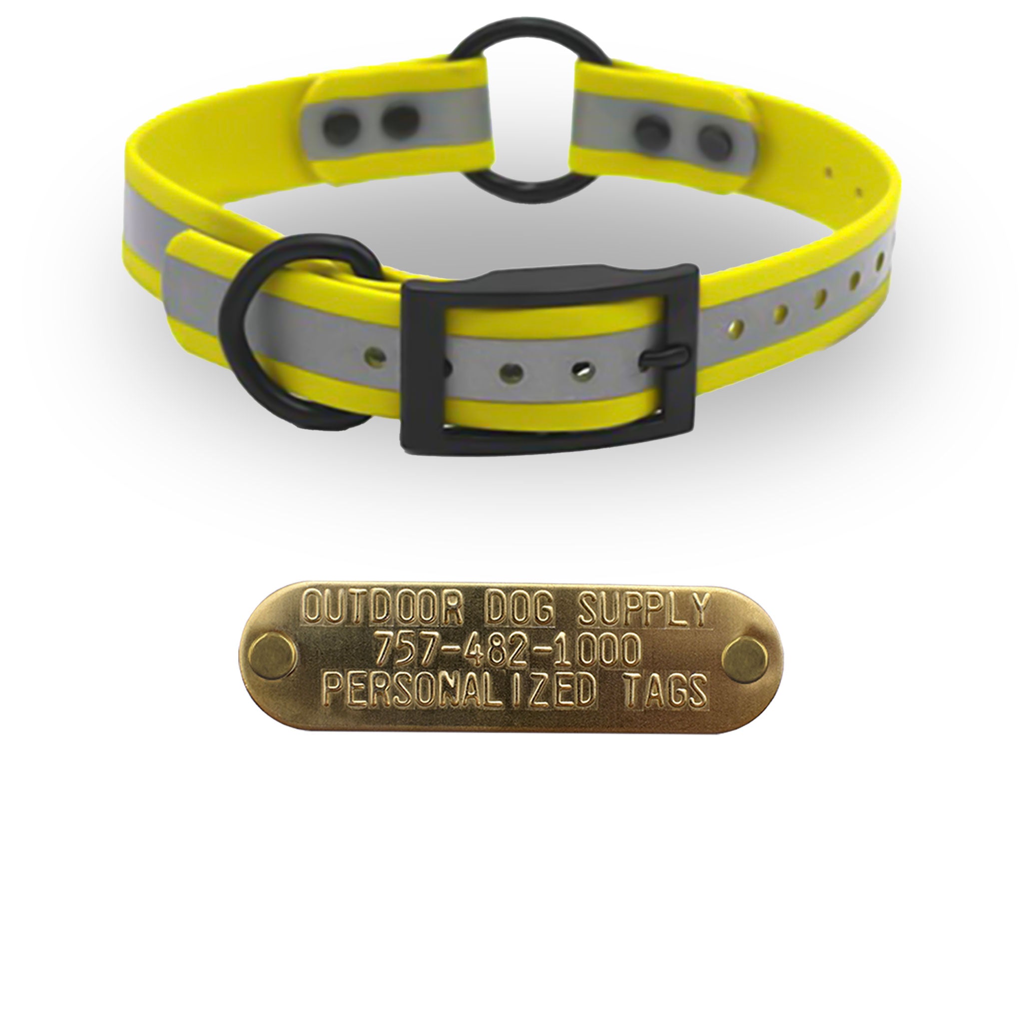 1" Reflective SoftFlex Beta Center Ring Dog Collar with Brass Name Plate