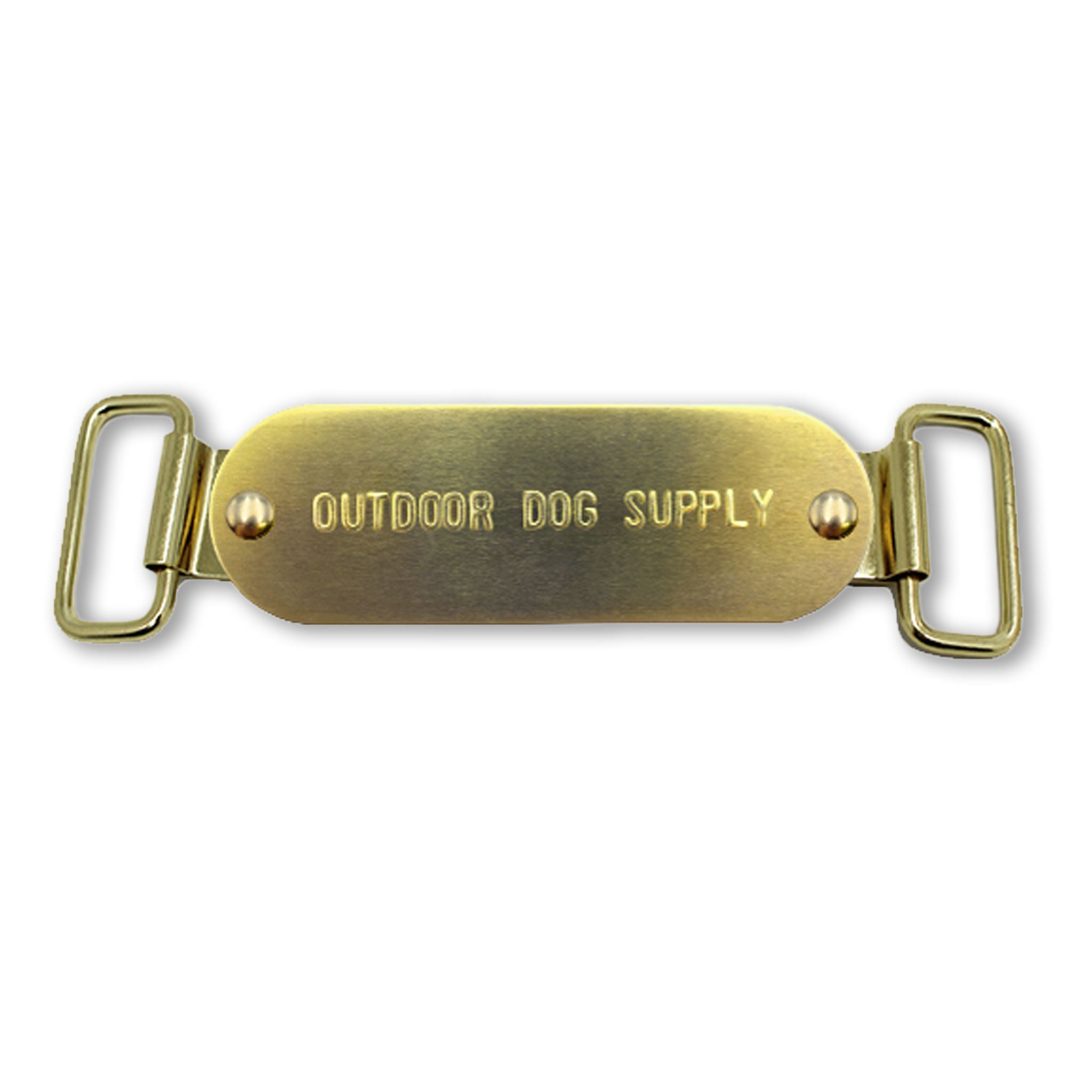 Custom 1" x 3" Raised Lettering Brass Dog Collar Name Tags with Tag Slides <h1 style="color:#ea6500;"> Backorder </h1>