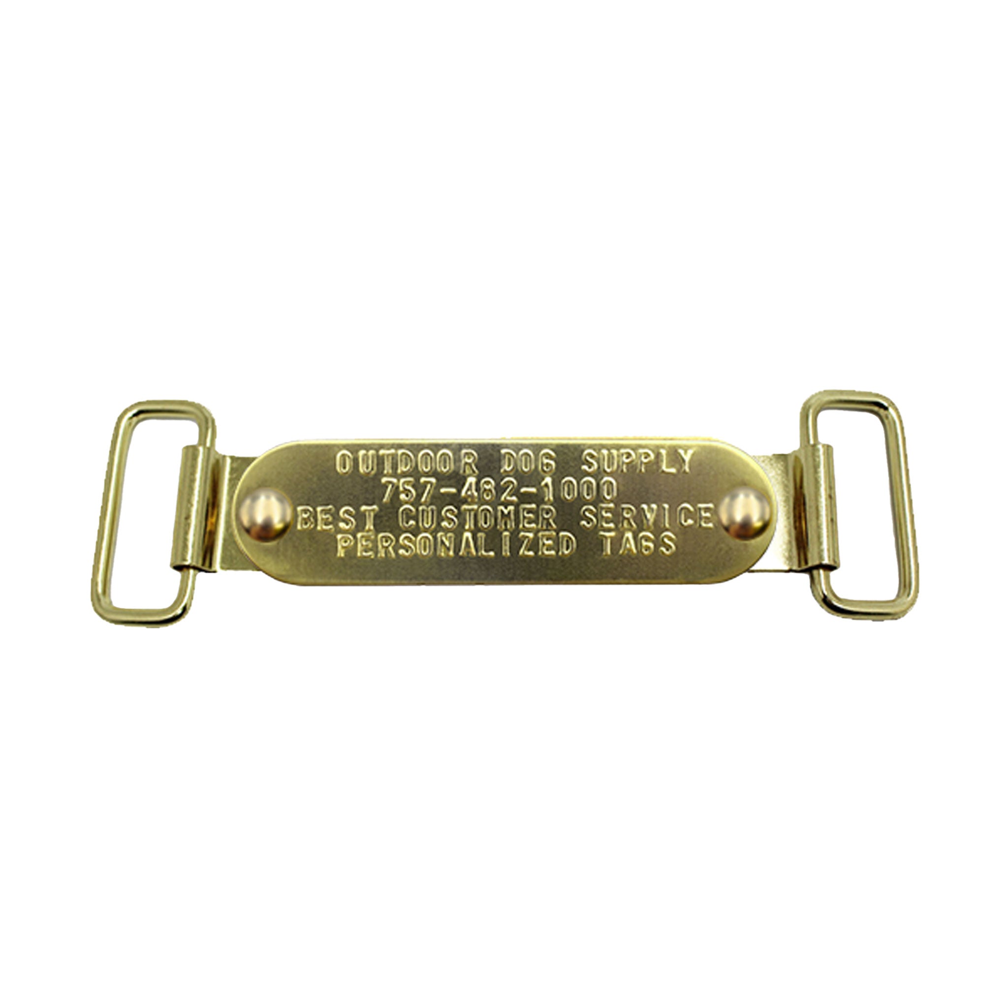 Custom ¾" x 2¾" Raised Lettering Brass Dog Collar Name Tags with Tag Slides - Only $5.99 after the first one