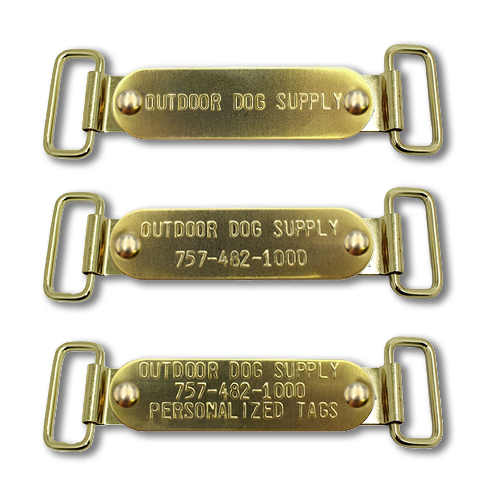 Custom 3/4" x 2 3/4" Raised Lettering Brass Dog Collar Name Tags with Tag Slides