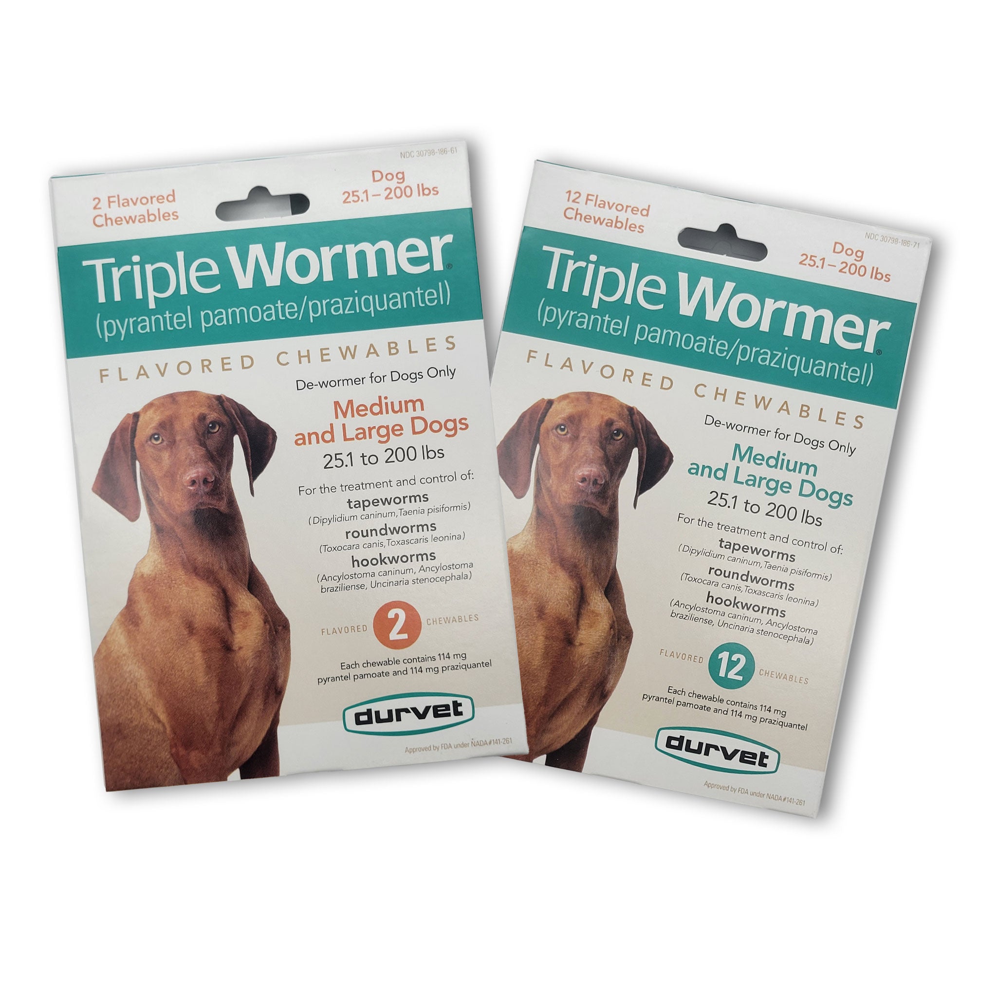 Durvet Triple Wormer for Medium and Large Dogs 25.1 LBS to 200 LBS Outdoor Dog Supply