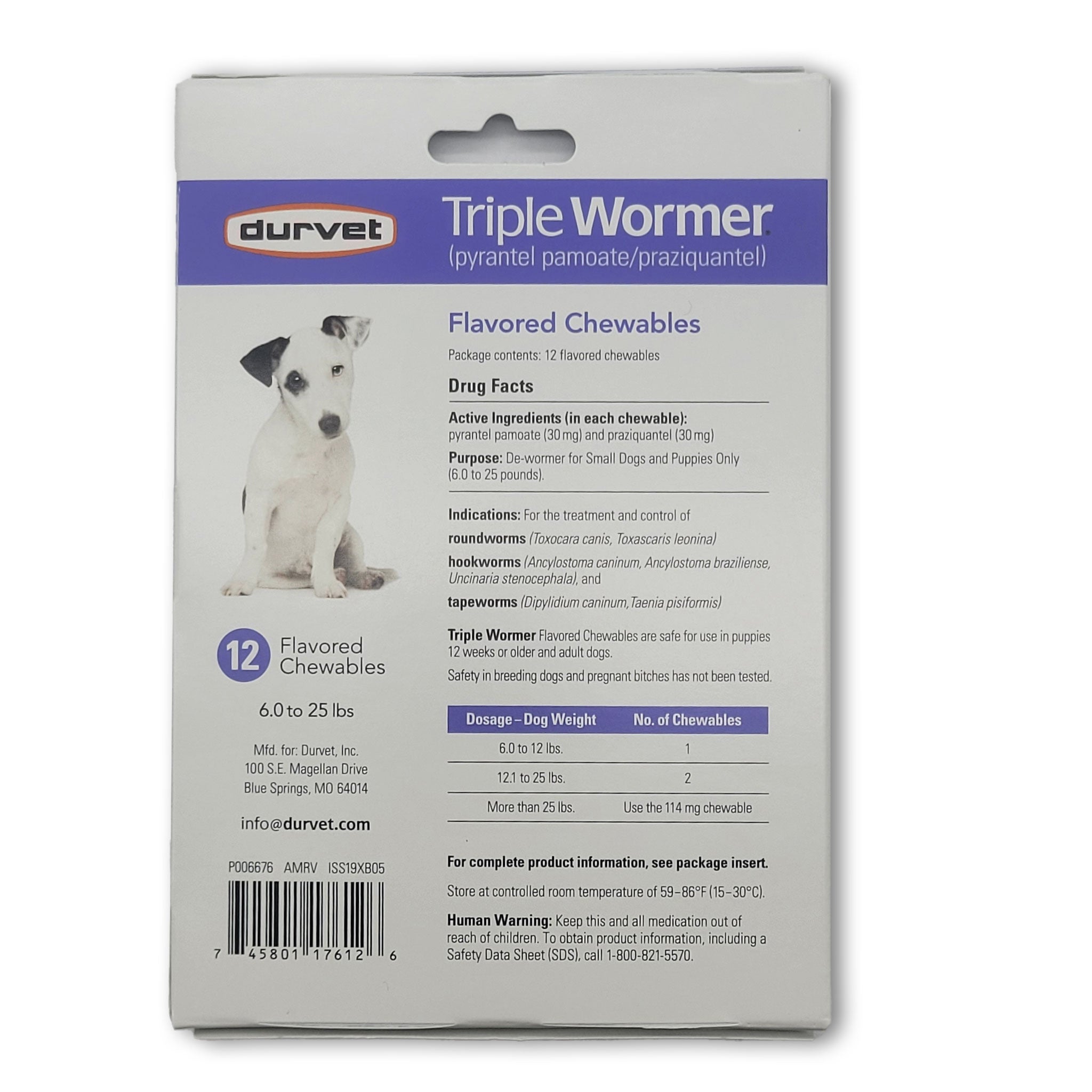 Durvet Triple Wormer for Puppies and Small Dogs 6 to 25 Pounds Outdoor Dog Supply