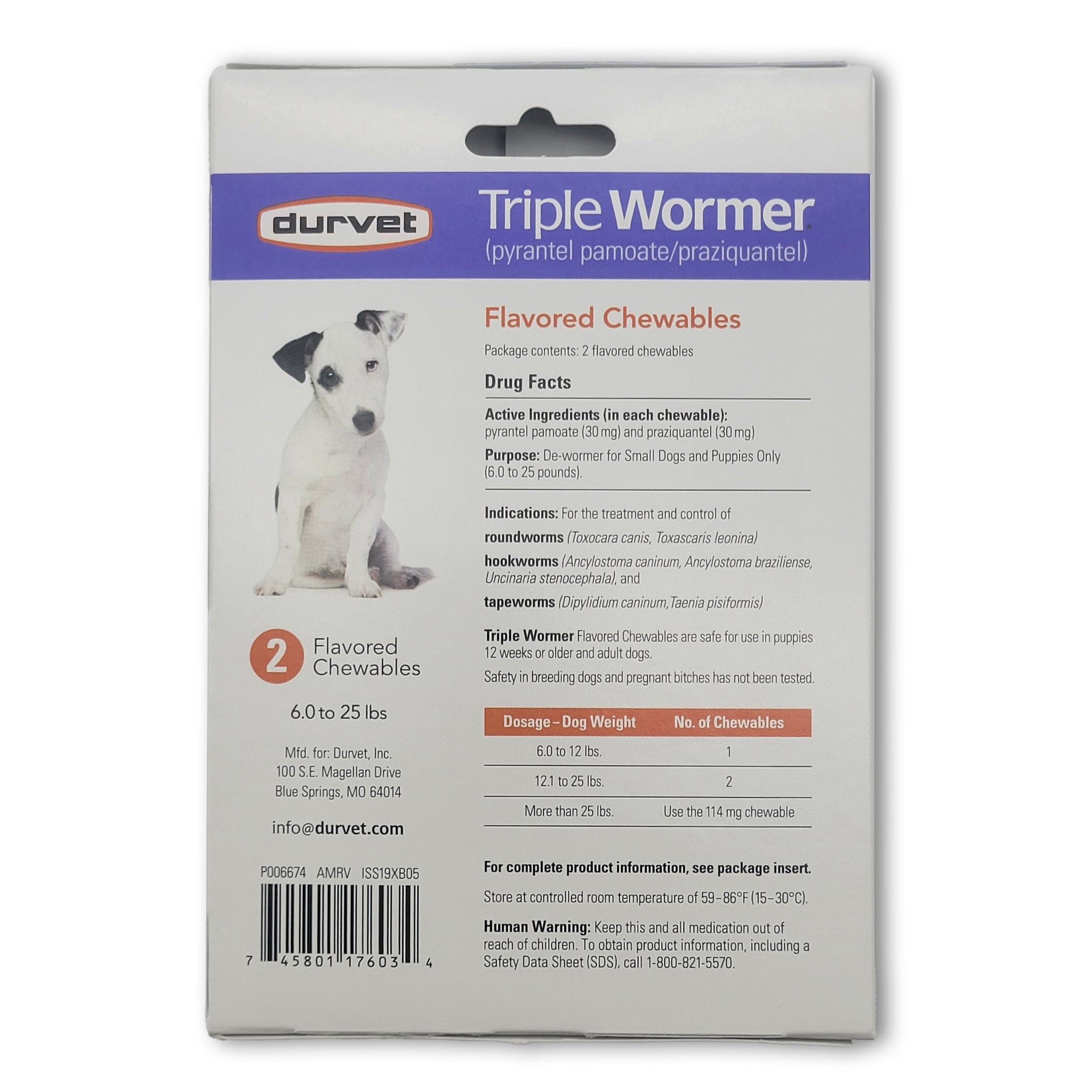 Durvet Triple Wormer for Puppies and Small Dogs 6 to 25 Pounds