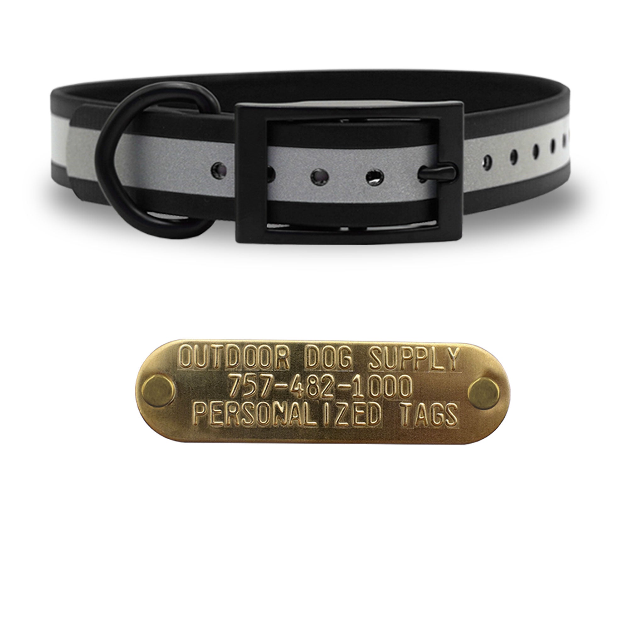 1" Reflective SoftFlex Beta D Ring Dog Collar with Brass Name Plate