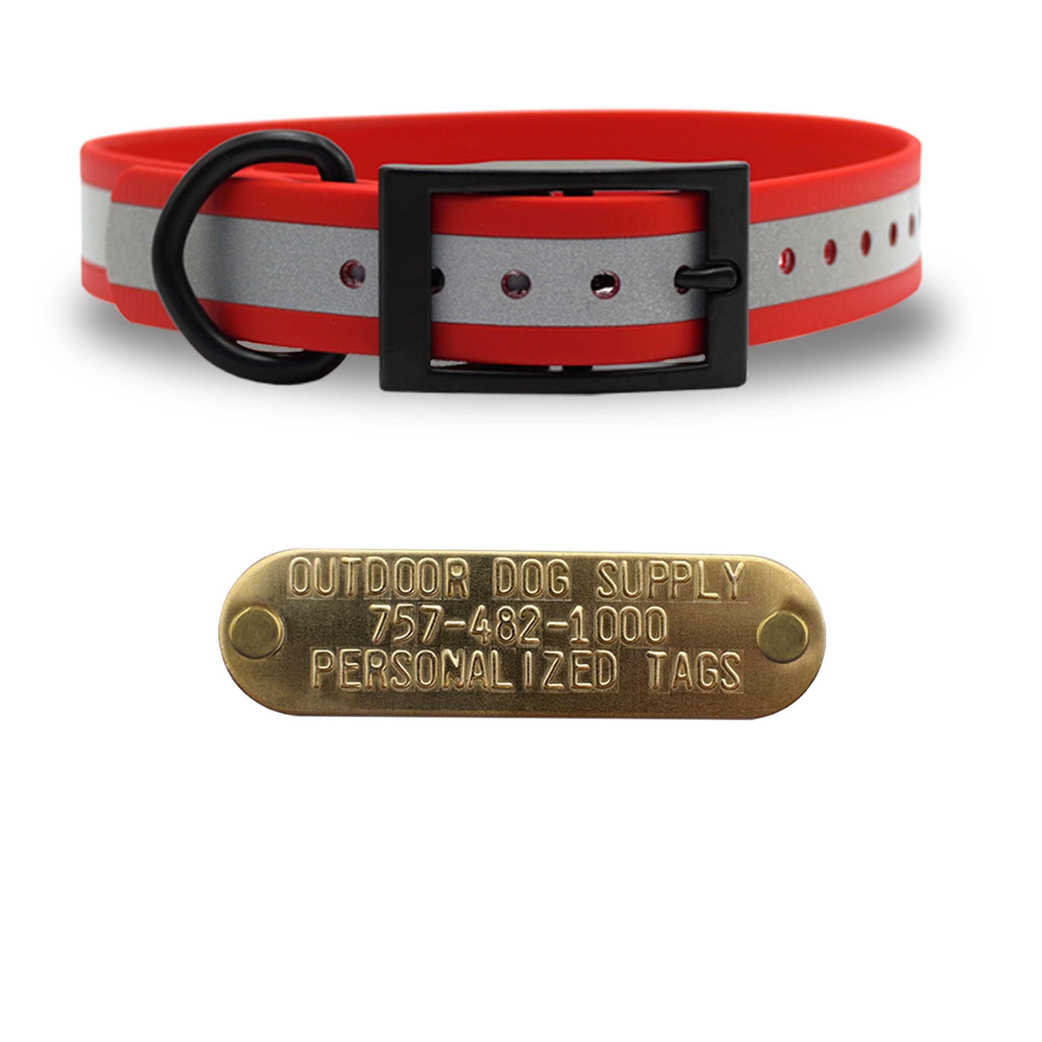 1" Reflective SoftFlex Beta D Ring Dog Collar with Brass Name Plate