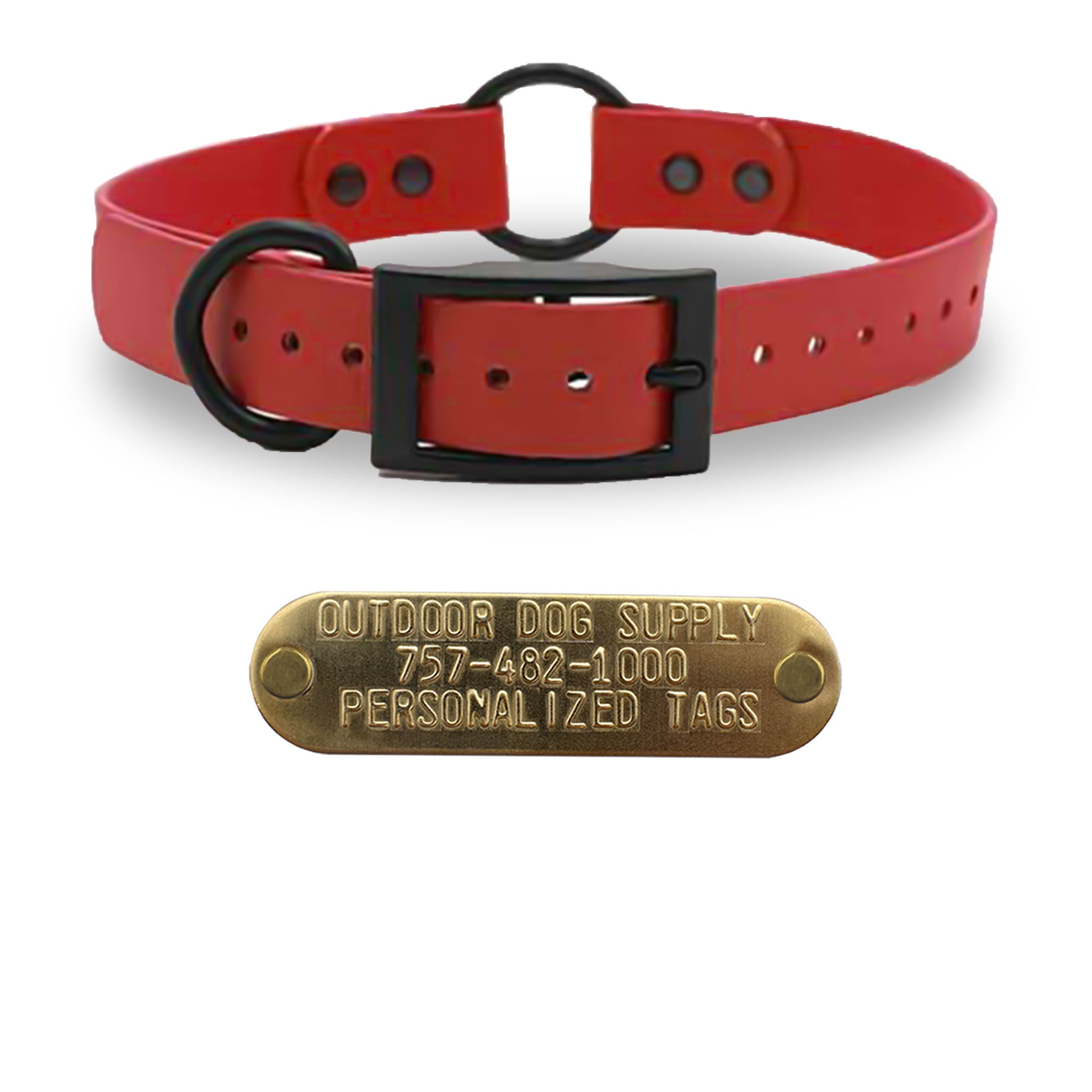 1" Solid SoftFlex Beta Center Ring Dog Collar with Brass Name Plate